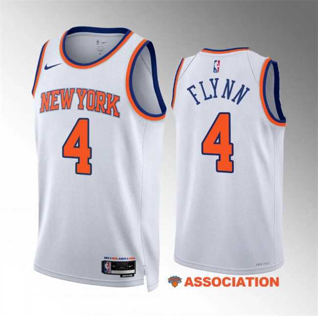 Mens New Yok Knicks #4 Malachi Flynn White Association Edition Stitched Basketball Jersey Dzhi